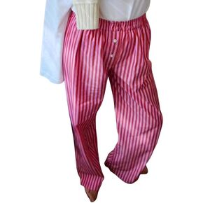 Seyurigaoka Y2K مخطط بيجامة السراويل للنساء لطيف واسعة الساق مقلمة النوم Pj قيعان Preppy بنطلون طويل وواسع بنطلون in Kuwait