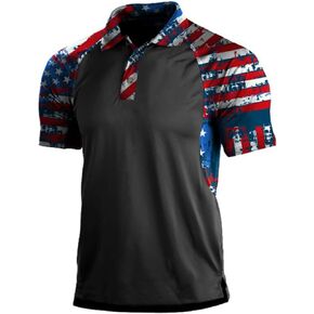 H HYFOL Short Sleeve Polo Shirts for Men Graphic Stretch Casual American Patriotic Raglan Golf Polos for Men