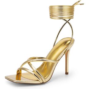 DREAM PAIRS Heels for Women Strappy High Stiletto Lace Up Heeled Sandals Square Open Toe Heels for Prom Party Dating