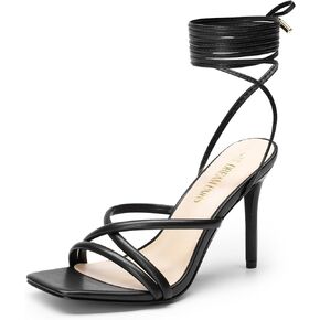DREAM PAIRS Heels for Women Strappy High Stiletto Lace Up Heeled Sandals Square Open Toe Heels for Prom Party Dating