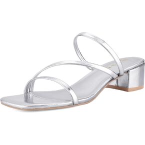 Women’s Strappy Short Block Heels Chunky Low Open Toe Slip On Square Heels for Women Mules Heeled Sandals