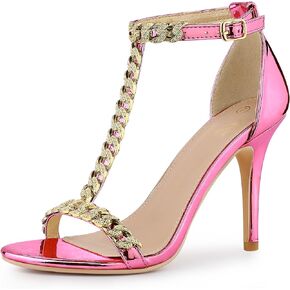 Perphy T Strap Rhinestone Ankle Strap Stiletto Heels Sandals for Women