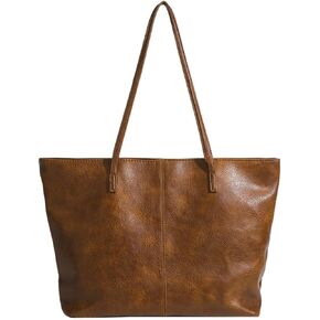 Large Vintage Tote Bag for Women Brown Leather Shoulder Bag Casual Handbags Satchel Purse for Work Travel