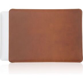 MacBook Air M2 Sleeve Fits Any 13, 14, 16 Inch - Genuine Full Grain Leather Laptop Case, Pro Slim Mac Cover with Real Wool Lined Pocket, Saddle
