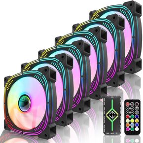 120mm PWM ARGB Case Fan with Fan Hub and Remote,Motherboard Aura SYNC,Speed Control,ARGB Fan for PC Case Desktop-6 Pack in Kuwait