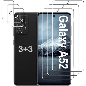 [3+3 Pack] Galaxy A52 5G Screen Protector + Camera Lens Protector, 9H Tempered Glass Film, Scratch Resistan, Easy Installation, Bubble Free, HD Screen Protector for Samsung Galaxy A52 5G/4G/A52s 5G