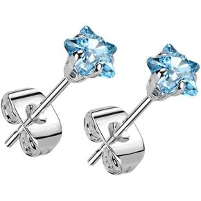 20GA 316L Stainless Steel Prong Set CZ Crystal Star Stud Earrings, Sold as a Pair