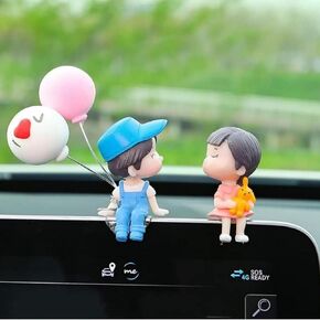Christmas Ornaments Cute Kiss Couple Doll Ornaments Small Car Dashboard Decorations Cartoon Interior Accessories Balloon Figurines Xmas Gifts for Birthday Valentine's Day Wedding, Home Decor (Blue)
