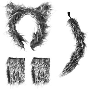 4Pcs Wolf Costume Accessory Set - Cute Animal Ears Tail and Gloves Costume Adults Accessory Halloween Cosplay Party