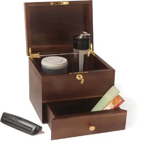 Premium solid wood storage box set: acacia wood with drawers, lockable decorative box, 3-in-1 spice grinder and odor-resistant sealed jars