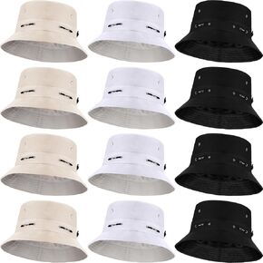 Didaey 12 Pcs Bucket Hat Summer Adjustable UV Protection Hat Bulk Wide Brim with Strings for Beach Camping Hiking in Kuwait