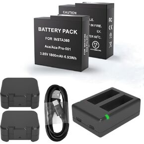 2 Pack Battery fit for Insta360 Ace Pro/Ace, 2-Channel Batteries Charger Station for Insta360 Ace, Insta360 Ace Pro