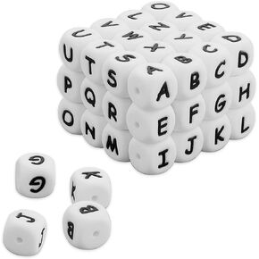 52 PCS Silicone Letter Beads, 12mm Cube Alphabet Beads Square Beads for DIY Bracelet Necklace Jewelry Making