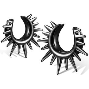 Black Saddle Plugs Gauges Tunnels for Ears, 2PCS Hypoallergenic 316 Stainless Steel Ear Saddle Plugs Tunels Gauges for Stretched Ears 8mm-25mm (0G-1") Body Piercing Jewelry for Women Men