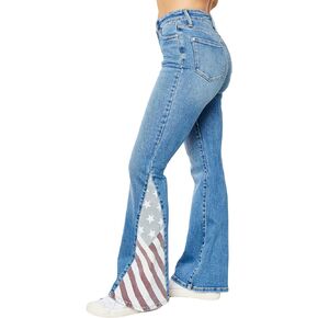 Judy Blue Women's High-Waisted Americana Flag Print Flare Jeans - Patriotic Vintage Stretch Denim 88659-
