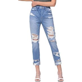 Flying Monkey Super High Rise Rigid Cuffed Mom Jeans Medium Blue F4262