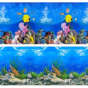 Aquarium Background Poster Water Plants 3D Coral Fish Tank Background Picture Double Sides Fish Tank Stickers 10 20 Gallon Tank 12"x 25"