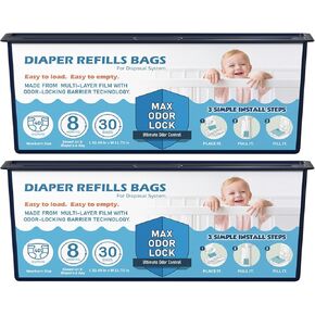 Diaper Pail Refills Bags with 30 Bags Compatible with Genie Easy Roll Signature Diaper Pails, Lasts Up to 8 Months, 7-Layer Odor-Barrier Technology, 2-Pack (60 Bags) in Kuwait