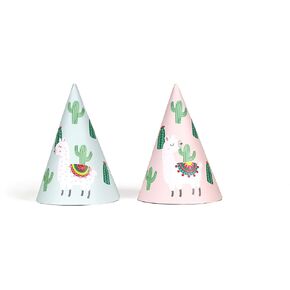 Llama and Cactus - Party Hats | 12 pack | Llama Themed Party Hats in Teal and Pink | Fiesta Celebration | Summer Party Supply | Children Birthday Party, Baby Shower, 1st Birthday Party