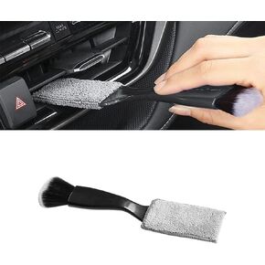 Ajxn 1 Pack Double Head Brush for Car Clean, Soft Multi-Functional Car Interior Detailing Brush, Double Ended Portable Dust Brush, Applicable for House, Car Air Vents Crevice, Office (Black)