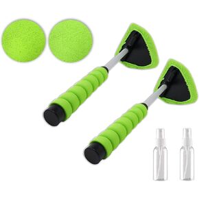 Windshield Cleaner (2 Pack) Window Glass Cleaning Tool with Extendable Handle Washable Reusable Microfiber Cloth for Auto Interior Exterior Glass Wiper Cleaning Kit
