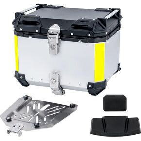 Motorcycle Top Case Tail Box 45L Thick Aluminum Hard Motorcycle Trunk with Backrest and Bracket Sturdy Luggage Storage Rear Tour Box