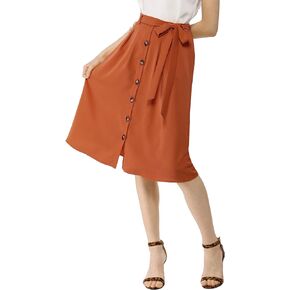 Allegra K Women's Button Front Casual High Waist Belted Midi Flare Skirt