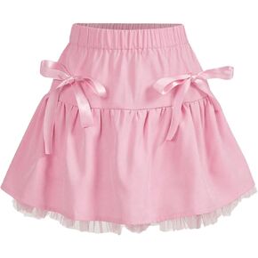 SHENHE Women's Bow Front Tiered Mesh Trim Flare Mini Skirt Elastic Waist Summer Skirt