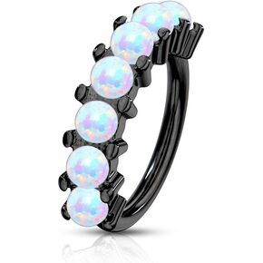 Forbidden Body Jewelry 16-20g 8mm Surgical Steel Bendable Nose/Rook/Helix Hoop Lined w/Synthetic Opals (Choose Gauge/Color)