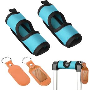 Cosmos 2 Sets Luggage Handle Wrap Grip Handle Cover Luggage Identifier - Hollow Design Baggage Identifier Tag for Telescopic Handle Travel Suitcase Trolley Case, with PU Luggage Tag (Blue)