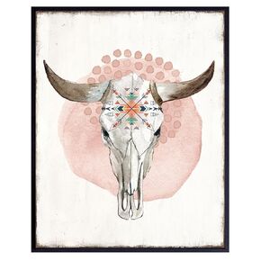 Southwest Cow Skull Wall Decor - Boho-chic Country Home Decor for Women - Rustic Western Wall Decor - Tribal Arrow Farmhouse Wall Art - Cowgirl Decorations for Woman, Girl's Bedroom, Bathroom, Office