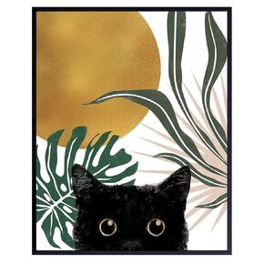 Mid-century modern Cat Wall Art 11x14 - Abstract art Minimalist Wall Decor - Aesthetic Room Decor - Botanical Modern art Wall Decor - Boho-chic Cat Wall Decor Living room Women Men - Cat Stuff Gifts