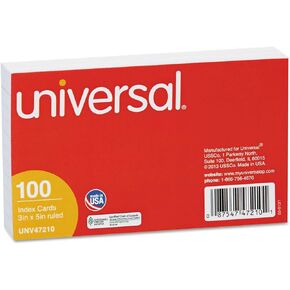 Universal 47210 Ruled Index Cards, 3 x 5, White, 100/Pack