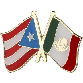 Puerto Rico Rican Mexico Mexican National Flag Crossed Flags Friendship Love Alliance Allies 1" Enamel Pin