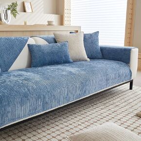 Luxury Stripe Jacquard Sofa Cover Super Soft Chenille Sectional Couch Cover Anti-Slip Washable Slipcovers Furniture Protector for Dogs Cats Pet (Cream,36"x82")