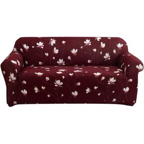 Qubjus Stretch Sofa Cover Printed Couch Cover Patterned with One Separate Cushion Cover Oversized for 4 Cushion Couches Sofas Washable Elastic Universal Furniture Protector(X-Large,Beige Flower)