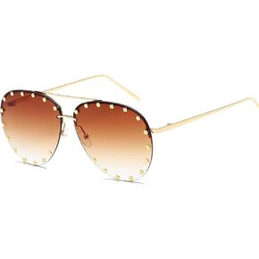 BVAGSS Women Rimless Oversized Studded Sunglasses Gradient Color Lens Rivet Fashion Lightweight Design WS027