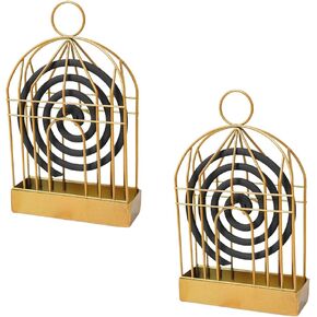 2 PCS Portable Metal Mosquito Coil Holder Incense Holder Retro Incense Coil Burner, Hanging Bird Cage Outdoor Home Garden Decor for Courtyard Bar Office Desktop (Golden)