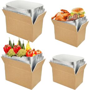4 PCS Thermo Chill Double Insulated Shipping Boxes with Aluminum Foil Liner, Hot & Frozen Food Delivery Box Insulated Carton for Packing Moving Shipping Mailing 10x5.5x6.7 Inch & 8x4.3x5.6 Inch