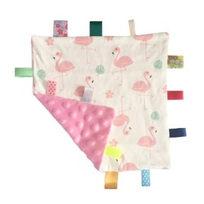 Pink Baby Tag Comforter Taggy Blanket - Security Blanket with Multi-Coloured Tag, Taggy Plush Comforter - Pale Pink Textured Underside