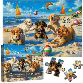 Funny Dog Puzzles for Adults 1000 Pieces and up, PICKFORU Beach Puzzle Collection Cute Dog, Puppy Animal Puzzle as Home Decor