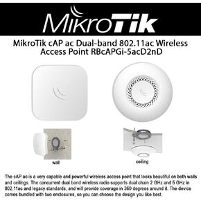 Mikrotik Cap ac RBcAPGi-5acD2nD-US Dual-Band Wireless Access Point 2.4 / 5GHz 802.11ac with Two Gigabit Ethernet Ports