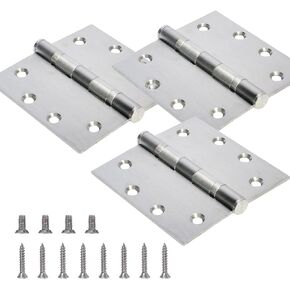 3-Pack Heavy Duty Commercial Door Hinge with Silent Steel Plain Bearing, 4.5 inch X 4.5 inch, Thickness 3 mm Stainless Steel，Super Bearing Capacity