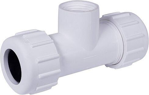 صمام خط الوسط 592DU3412 PVC وصلة ضغط على شكل تي مع فرع FIP؛ 3/4 بوصة × 1/2 بوصة؛ بلاستيك ابيض in Kuwait
