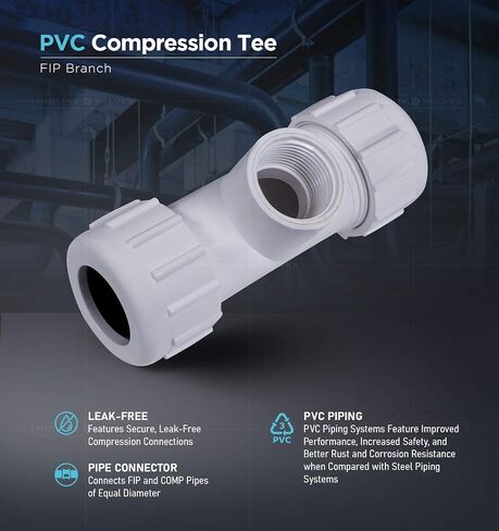 صمام خط الوسط 592DU3412 PVC وصلة ضغط على شكل تي مع فرع FIP؛ 3/4 بوصة × 1/2 بوصة؛ بلاستيك ابيض in Kuwait