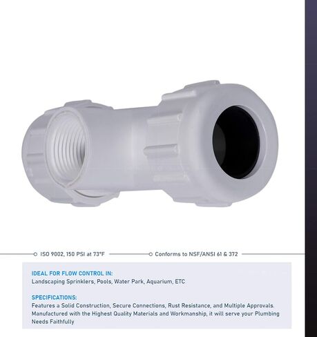 صمام خط الوسط 592DU3412 PVC وصلة ضغط على شكل تي مع فرع FIP؛ 3/4 بوصة × 1/2 بوصة؛ بلاستيك ابيض in Kuwait