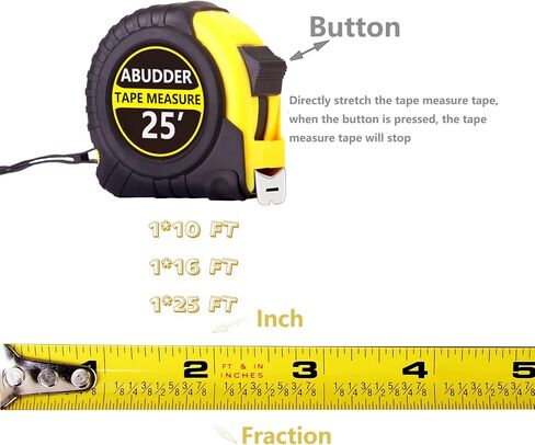 شريط قياس، 6 عبوات شريط قياس كبير قابل للسحب مع كسور 1/8، شريط قياس 10/16/25 قدم (10أقدام و16أقدام و25أقدام، برتقالي، 6) in Kuwait