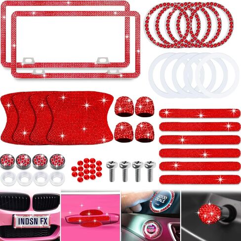 مجموعة قطع غيار السيارات YIXIN المكونة من 21 قطعة من حجر الراين اللامع تتضمن حامل لوحة الترخيص، وملصق مقبض الباب، وإطار غطاء جذع الصمام ذو الشعار الدائري لإكسسوارات السيارة للنساء، أبيض - 21 قطعة in Kuwait