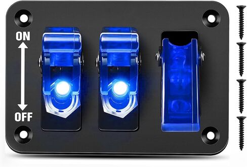GOOACC 3 Gang Toggle Switch 12V Rocker Switch Panel with LED Light and Flip Cover Heavy-Duty ON Off Switch Plate 3 Pin SPST Rocker Switch，2 Years Warranty in Saudi Arabia