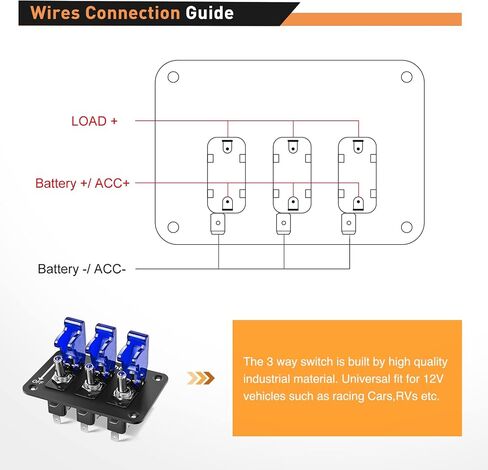 GOOACC 3 Gang Toggle Switch 12V Rocker Switch Panel with LED Light and Flip Cover Heavy-Duty ON Off Switch Plate 3 Pin SPST Rocker Switch，2 Years Warranty in Saudi Arabia